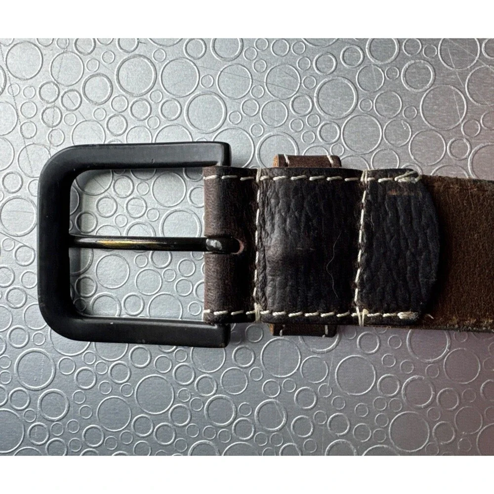Timberland Mens Brown Leather Belt 40 White Contrast Stitch Rugged Workwear